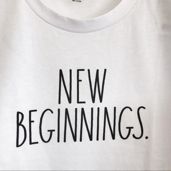 RAE DUNN NWT New Beginnings Graphic Front T Shirt Size Small in White - Picture 8 of 9
